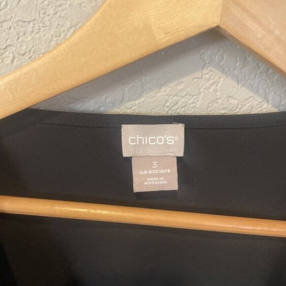 CHICO'S Women's Polyester Blouse Overlay Lace Trim Black 3 - XL Long Sleeve Boho - Picture 3 of 9